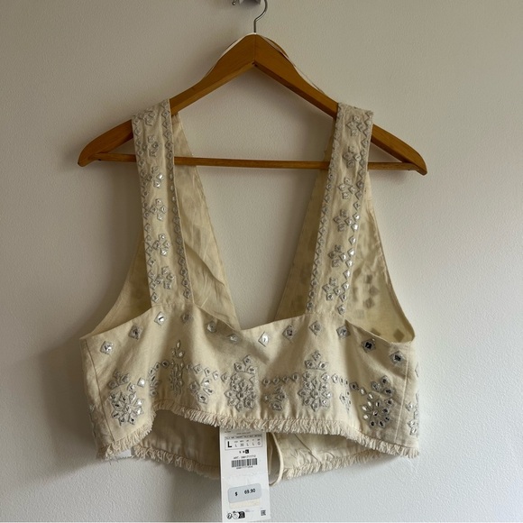 Zara Cream Embroidered Mirror Crop Top - Picture 10 of 16